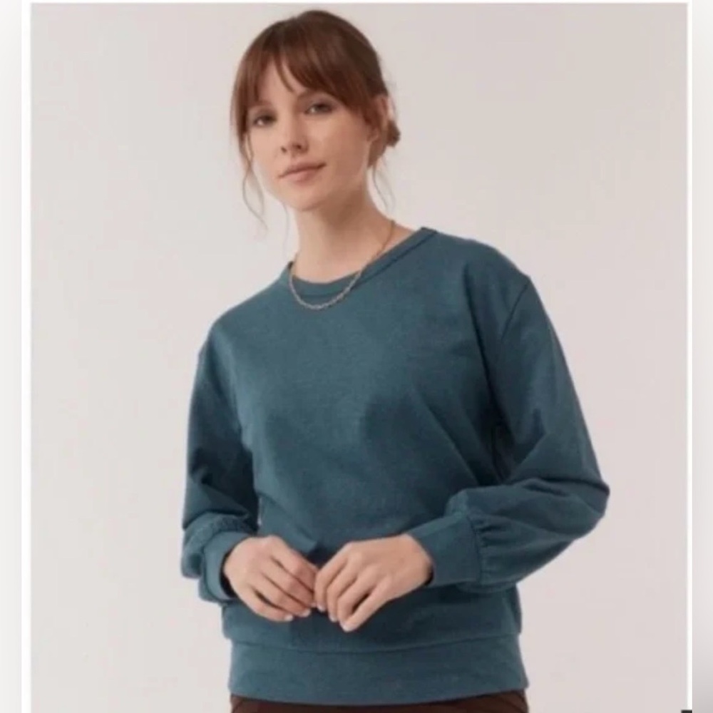 Pact Keyhole Cut Out Crew Neck Sweatshirt Organic Cotton size Medium Teal